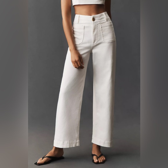 Maeve Pants - Anthropologie Maeve The Colette Full-Length Wide-Leg Jeans Ivory Cream Size 31